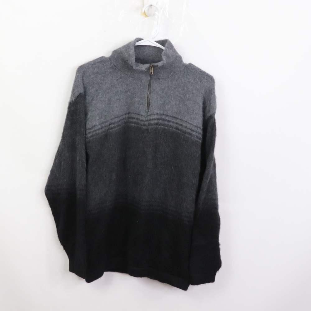 Alpaca Wool Mens Medium Half Zip Sweater Gray
